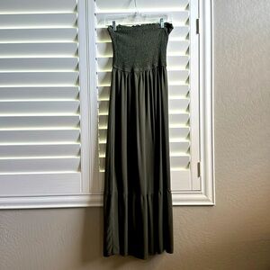 Olive green strapless maxi dress